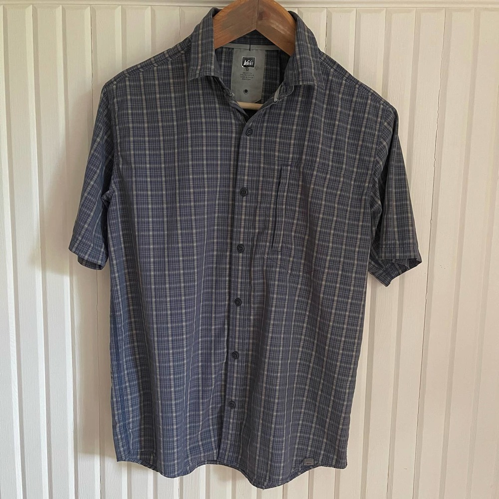 REI - Mens - Blue & Gray - Short Sleeve Button Up - M